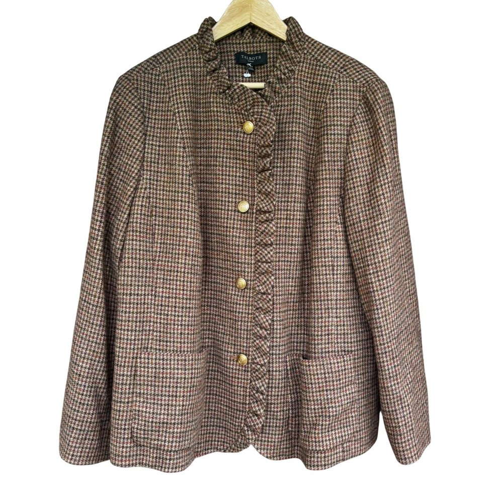 Talbots Women's Size 18W Blazer Jacket Houndstooth Dark Academia Preppy Heritage